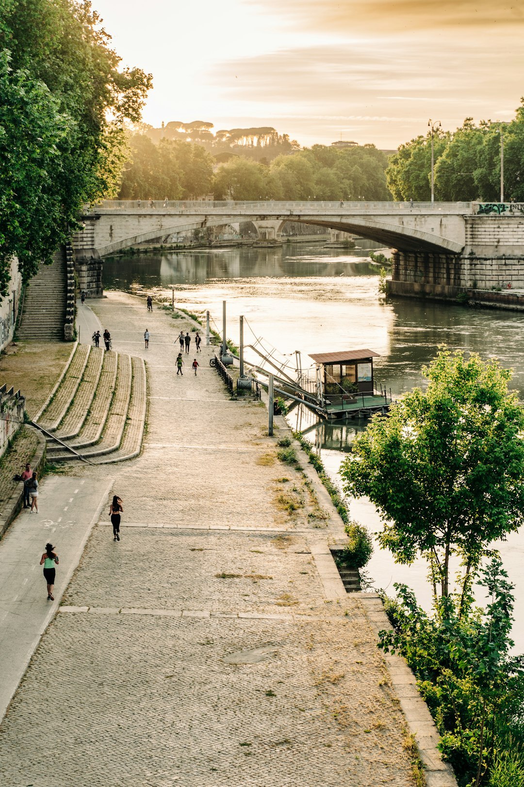 seniors strolling by river